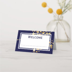 Blue Gold FESTIVE STARS Customizable Place Card