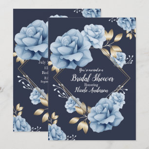 Blue & Gold Floral Botanical Bridal Shower Invitation