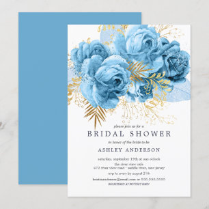 Blue & Gold Floral Bridal Shower Invitation