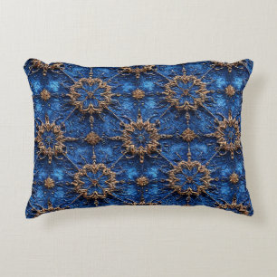 💙 Blue Gold Floral Couch Decor Accent Gift 💙 Pillow