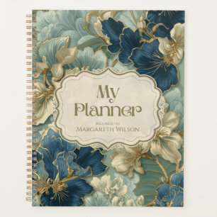 Blue Gold Floral Daily Planner Study Organizer