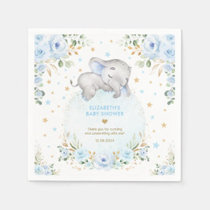 Blue Gold Floral Elephant Baby Boy Shower Favors Napkin