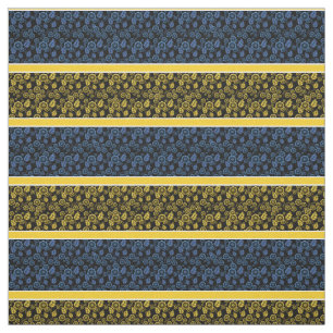 Blue/gold floral-gold/white stripe - black fabric