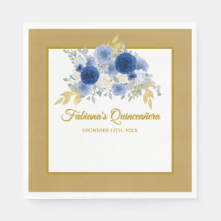 Blue & Gold Floral Quinceañera Napkins