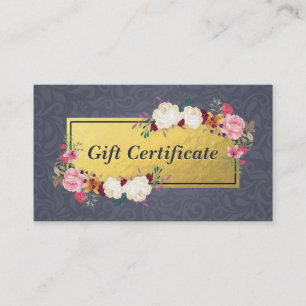 Blue Gold Floral Salon Boutique Gift Certificate