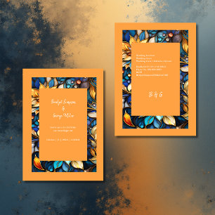 Blue & Gold Floral Stained Glass Elegant wedding