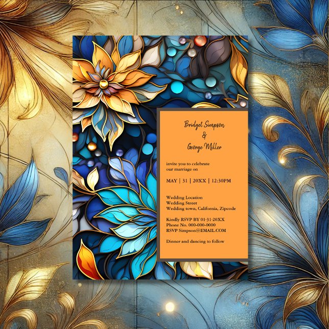 Blue & Gold Floral Stained Glass Elegant wedding (Creator Uploaded)