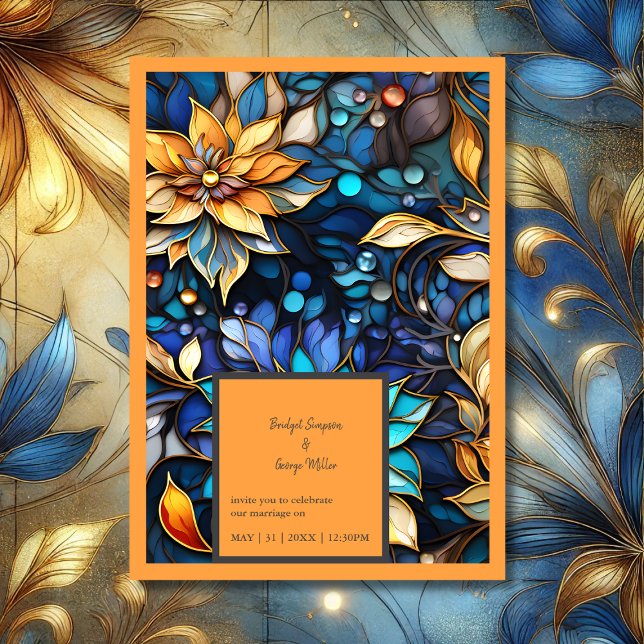 Blue & Gold Floral Stained Glass Elegant wedding (Creator Uploaded)