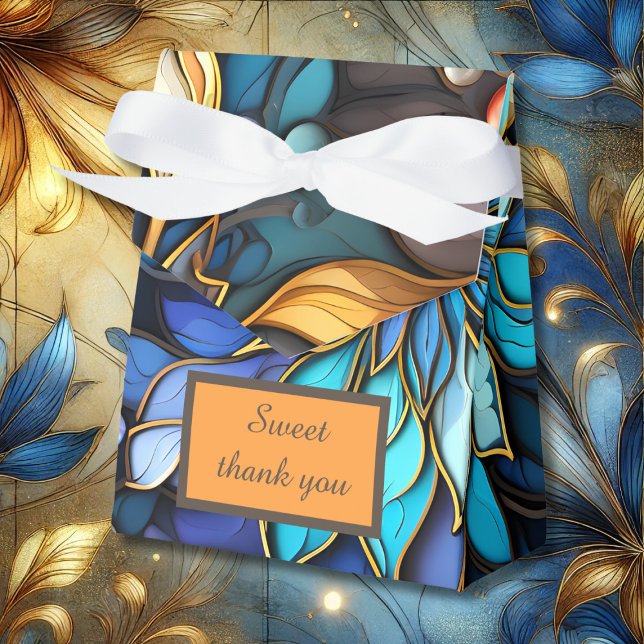 Blue & Gold Floral Stained Glass Elegant wedding Favor Box (Creator Uploaded)