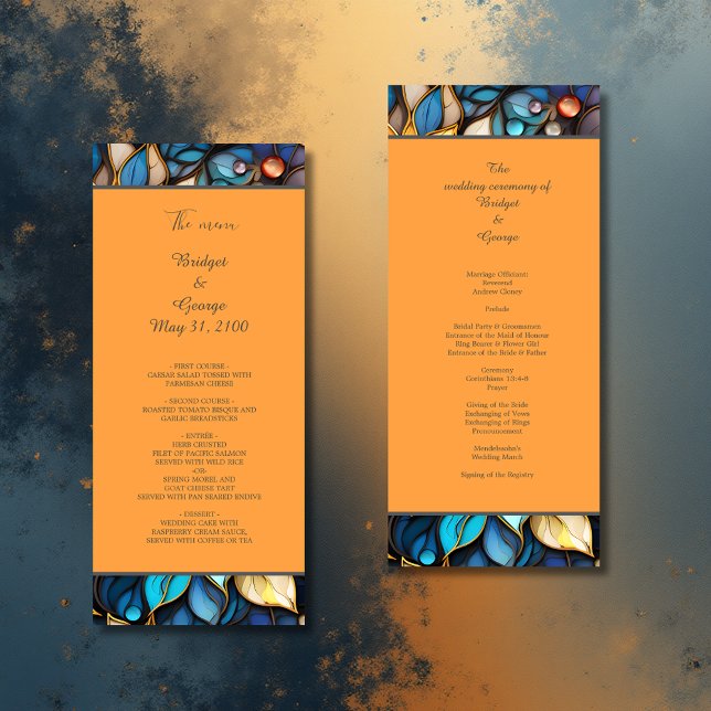 Blue & Gold Floral Stained Glass Elegant wedding Program (Creator Uploaded)