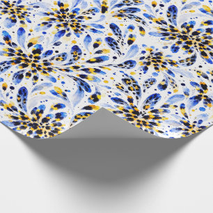 Blue & Gold Floral Watercolor Wrapping Paper – Ele