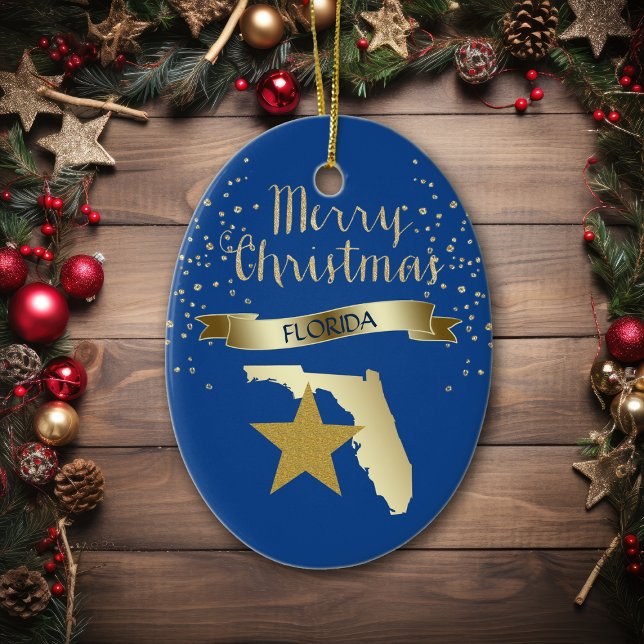 Blue Gold Florida Star Ceramic Ornament (Creator Uploaded)