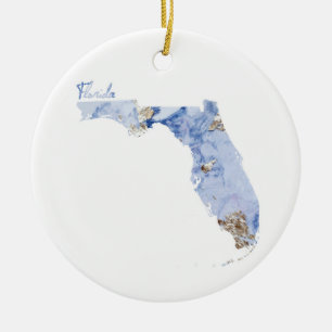 Blue & Gold Florida State Map Ceramic Ornament