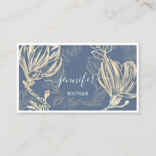  Blue Gold Flower Framed QR Code Framed Logo Business Card