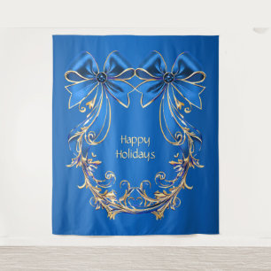 Blue Gold Flower Holiday Backdrop Tapestry