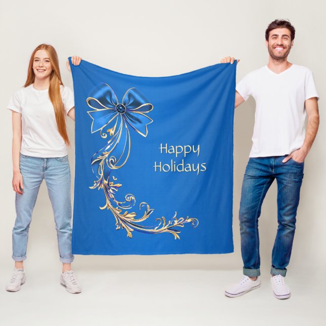 Blue Gold Flower Holiday Fleece Blanket (In Situ)