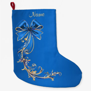 Blue Gold Flower Holiday Stocking