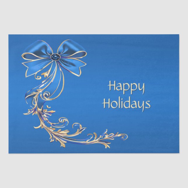 Blue Gold Flower Holiday Tissue Paper (Front)