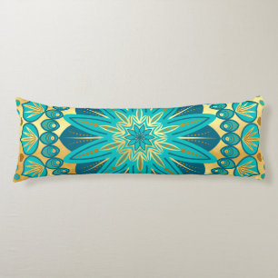 Blue Gold Flower Mandala Body Pillow