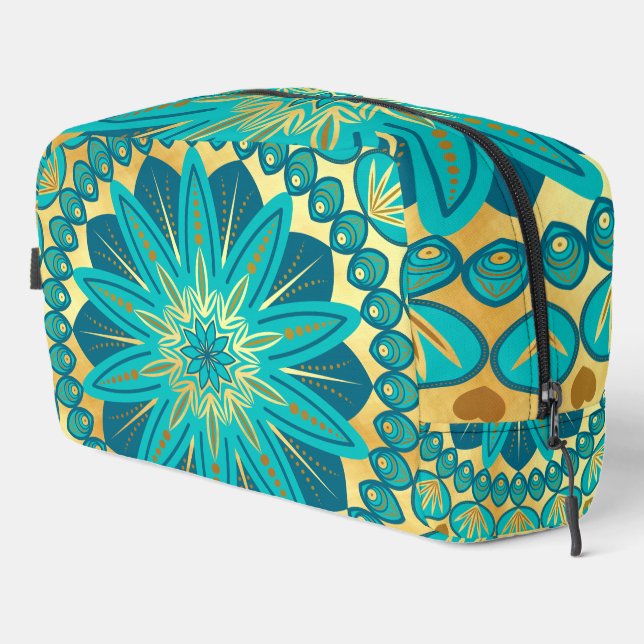 Blue Gold Flower Mandala Dopp Kit (Right Corner)