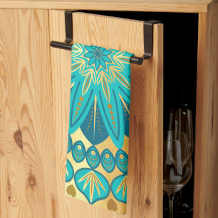 Blue Gold Flower Mandala Kitchen Towel