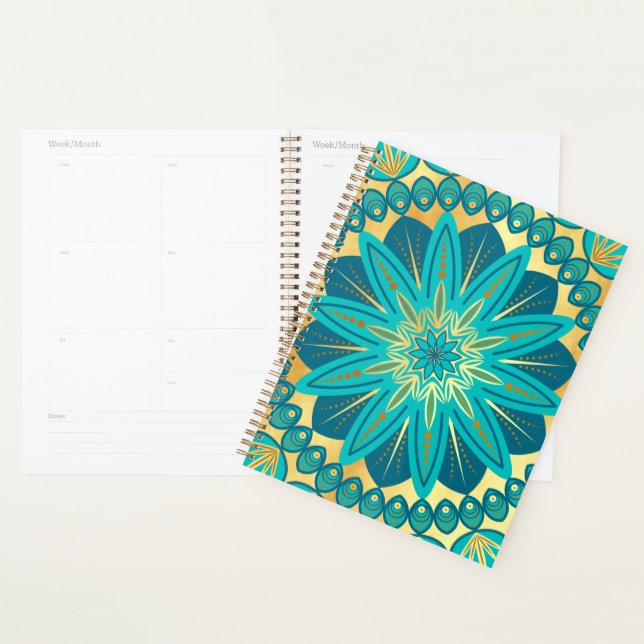 Blue Gold Flower Mandala Planner (Display)