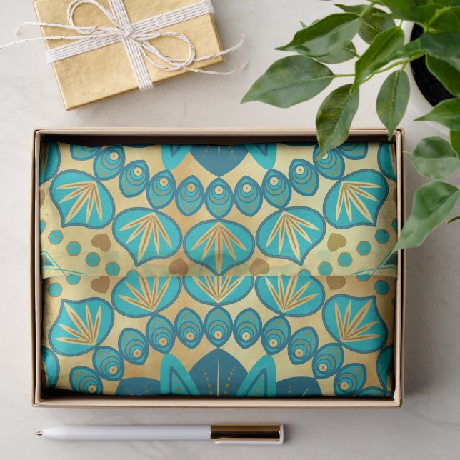 Blue Gold Flower Mandala Tissue Paper (Gift)
