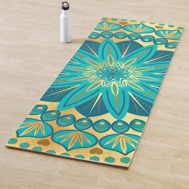 Blue Gold Flower Mandala Yoga Mat (In Situ)