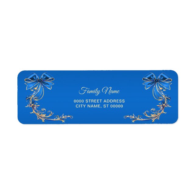 Blue Gold Flower Return Address Label (Front)