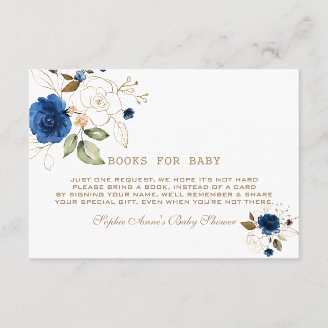 Blue Gold Flowers Bring A Book Enclosure Card (Front)