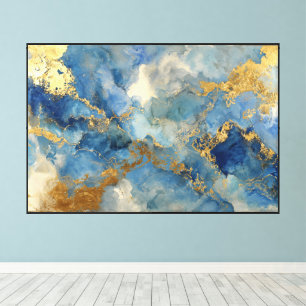 Blue & Gold Fluid Elegance Abstract Art Canvas Print