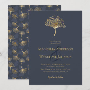 Blue Gold Foil Elegant Botanical Wedding Invitati Invitation