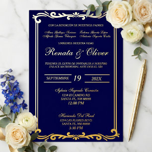 Blue gold foil frame wedding Spanish