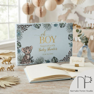 Blue Gold Foil Leopard Baby Shower Guest Book