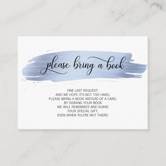 Blue Gold Foil Please Bring a Book Baby Shower Enclosure Card (Front)