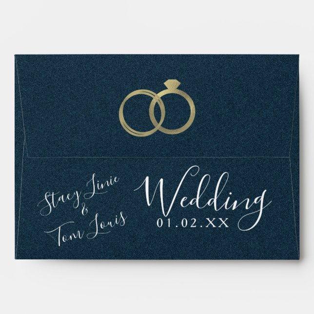 Blue Gold Foil Rings Wedding  Envelope (Back (Top Flap))