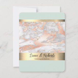 Blue Gold Foil Rustic Faux Wedding Invitation