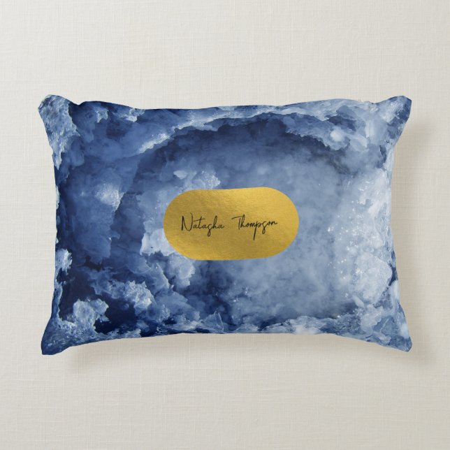 Blue Gold Foil Sea Crystals Signature  Accent Pillow (Front)