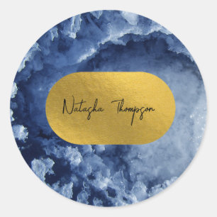 Blue Gold Foil Sea Crystals Signature  Classic Round Sticker