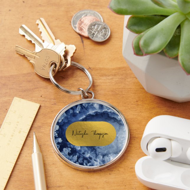 Blue Gold Foil Sea Crystals Signature  Keychain (Desk)