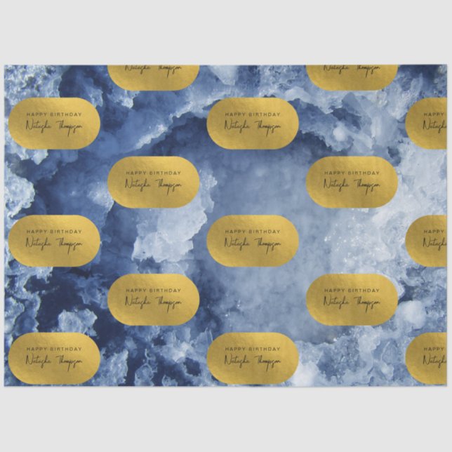 Blue Gold Foil Sea Crystals Signature Script  Tissue Paper (Front)
