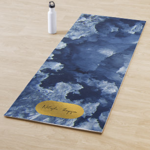 Blue Gold Foil Sea Crystals Signature Script Yoga Mat