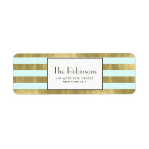 Blue Gold Foil Stripes Address Label