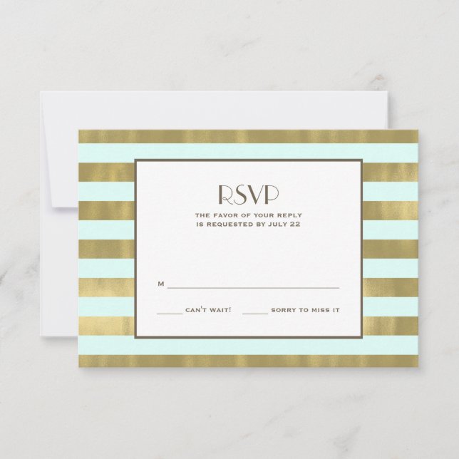 Blue Gold Foil Stripes RSVP Card (Front)