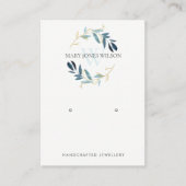 BLUE GOLD FOLIAGE MONOGRAM EARRING DISPLAY LOGO BUSINESS CARD (Front)