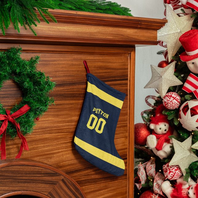 Blue & Gold Football Team Personalized Small Christmas Stocking (Creator Uploaded)