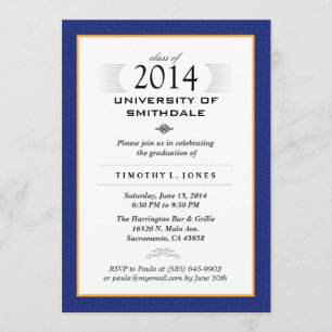 Blue & Gold Formal Graduation Party Invite