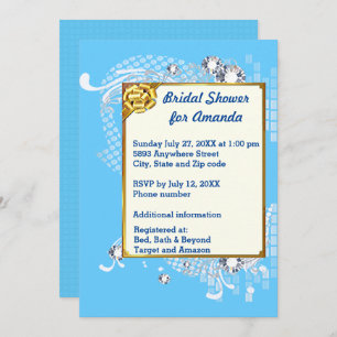 Blue & Gold Frame & Diamonds Image Bridal Shower Invitation