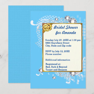 Blue & Gold Frame & Diamonds Image Bridal Shower Invitation