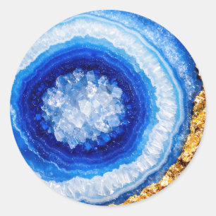 Blue Gold Geode Resin Pattern Classic Round Sticker